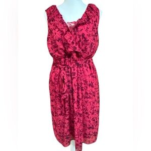Motherhood Maternity Deep Pink Two Toned  Floral Sleeveless Ruffle Neck Dress L